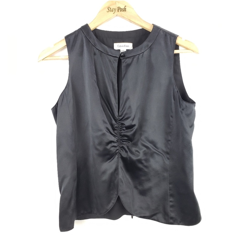 Calvin Klein Silk Tank Top | 6 | black